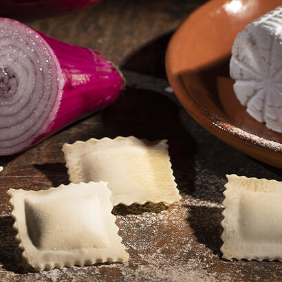 Ravioli with ricotta and Red Onion of Tropea Calabria PGI