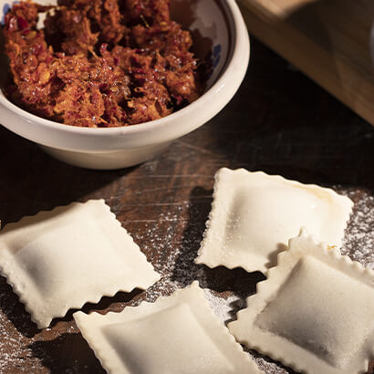 Ravioli with ricotta and 'nduja of Spilinga