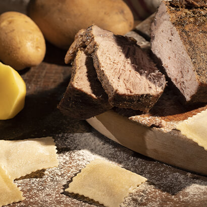 Ravioli ripieni di suino nero di Calabria e patate della sila